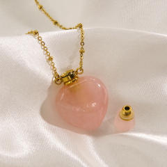 Light luxury style lovely natural stone perfume bottle necklace stainless steel 14K gold necklace