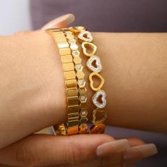 18KG concise hollow out diamond heart stainless steel bangle bacelet