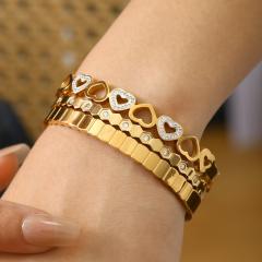 18KG concise hollow out diamond heart stainless steel bangle bacelet