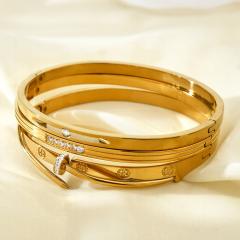 Special diamond nail inlaid cubic zircon easy match stainless steel bangle