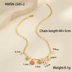 Summer ocean series enamel pink color multi element charms stainless steel necklace