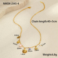 Summer ocean series enamel pink color multi element charms stainless steel necklace