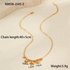 Summer ocean series enamel pink color multi element charms stainless steel necklace