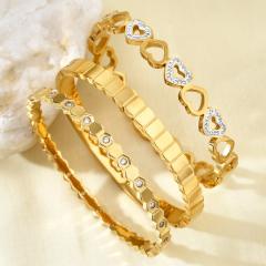 18KG concise hollow out diamond heart stainless steel bangle bacelet