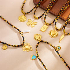 Creative Printed Cotton Chain Metal Stainless Steel Multi-Element Pendant Love Butterfly Necklace