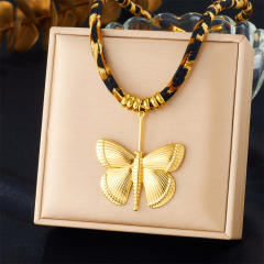 Creative Printed Cotton Chain Metal Stainless Steel Multi-Element Pendant Love Butterfly Necklace