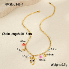Summer ocean series enamel pink color multi element charms stainless steel necklace