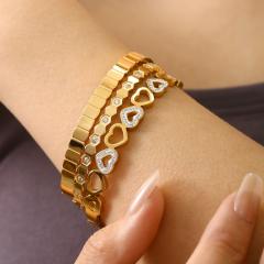 18KG concise hollow out diamond heart stainless steel bangle bacelet