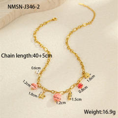 Summer ocean series enamel pink color multi element charms stainless steel necklace