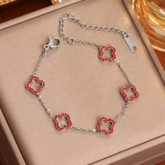 New Hollow Four-leaf Flower Diamond Four-leaf Clover Bracelet stainless steel bracelet