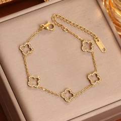 New Hollow Four-leaf Flower Diamond Four-leaf Clover Bracelet stainless steel bracelet