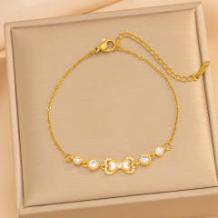 Elegant Real Gold Electroplating High-End Shell Butterfly Inlaid Zircon Bracelet