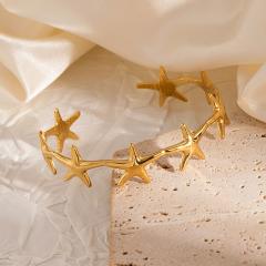 Stainless steel cuff bangle bracelet fashion starfish sea shell marine holiday jewelry