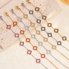 New Hollow Four-leaf Flower Diamond Four-leaf Clover Bracelet stainless steel bracelet