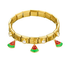 Summer Fruit Series enamel Diamond Watermelon charm stainless steel bangle bracelet