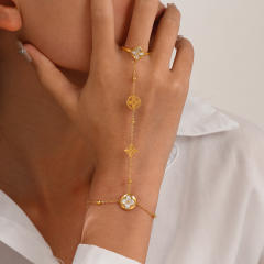 White shell mother shell inlaid clover stainless steel ring bracelet for women