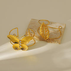 Exaggerated Zircon Three-dimensional Butterfly Leaf Opening Bracelet stainless steel bangle bracelet