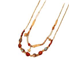 Color Natural Stone Beaded Crab Turtle Pendant stainless steel necklace