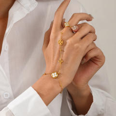 White shell mother shell inlaid clover stainless steel ring bracelet for women