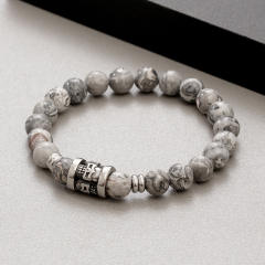 8mm Beaded Bracelet Volcanic Stone Agate Tiger Eye Stone Natural Stone Bracelet Skull Bracelet