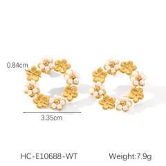 18K Gold Stainless Steel Butterfly Inlaid Zircon Pearl enamel earrings