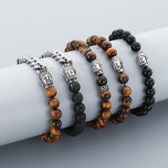 Men's Bracelet Volcanic Tiger Eye Stone Beaded Elastic Bracelet Buddha Head Bracelet