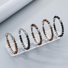 Men's Bracelet Volcanic Tiger Eye Stone Beaded Elastic Bracelet Buddha Head Bracelet