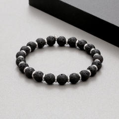 Natural stone geometric beaded bracelet 8mm tiger eye stainless steel beaded bracelet for men women