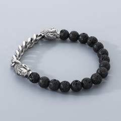 Men's Bracelet Volcanic Tiger Eye Stone Beaded Elastic Bracelet Buddha Head Bracelet