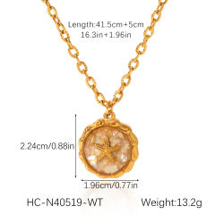 Marine Style Stainless Steel Epoxy Broken Shell Necklace Starfish Open Ring jewelry suit