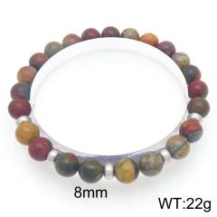 8mm natural stone bead stainless steel bead bracelet for men women