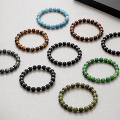 Natural stone geometric beaded bracelet 8mm tiger eye stainless steel beaded bracelet for men women