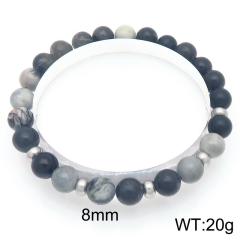8mm natural stone bead stainless steel bead bracelet for men women