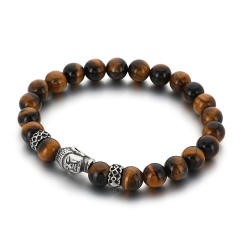 Men's Bracelet Volcanic Tiger Eye Stone Beaded Elastic Bracelet Buddha Head Bracelet