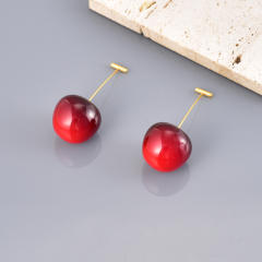 Popular Titanium Steel Red Cherry Earrings stainless steel summer fruit earrings