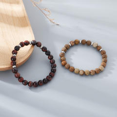 8mm natural stone bead stainless steel bead bracelet for men women