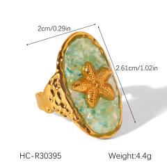 Marine Style Stainless Steel Epoxy Broken Shell Necklace Starfish Open Ring jewelry suit
