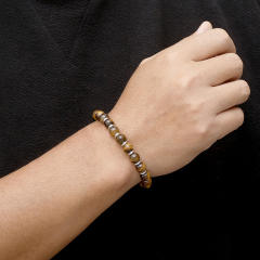 Natural stone geometric beaded bracelet 8mm tiger eye stainless steel beaded bracelet for men women