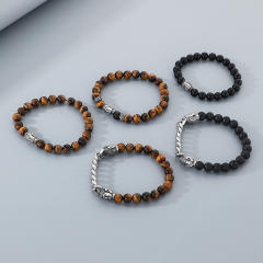 Men's Bracelet Volcanic Tiger Eye Stone Beaded Elastic Bracelet Buddha Head Bracelet