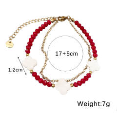 Shell Four-leaf Clover Beaded Bracelet Double-layer Colorful Beads Stainless Steel bracelet for women