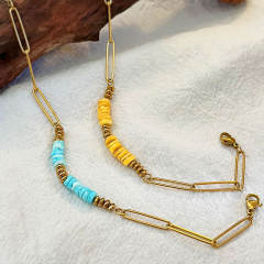 Summer beach color broken shell paper clip bracelet women's stainless steel bracelet wholesale