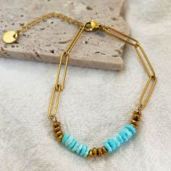 Summer beach color broken shell paper clip bracelet women's stainless steel bracelet wholesale