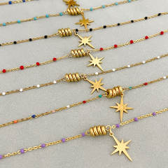 Simple Star Pendant Bracelet All-match Color enamel Rice Beads bracelet for Women