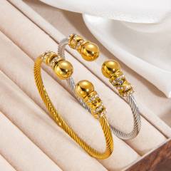 Diamond-Encrusted Twist Bracelet stainless steel cuff bangle bracelet