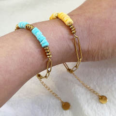 Summer beach color broken shell paper clip bracelet women's stainless steel bracelet wholesale