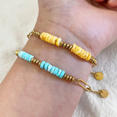 Summer beach color broken shell paper clip bracelet women's stainless steel bracelet wholesale