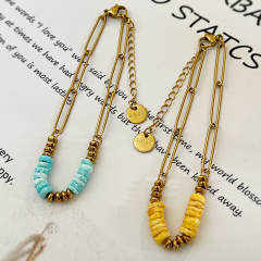 Summer beach color broken shell paper clip bracelet women's stainless steel bracelet wholesale