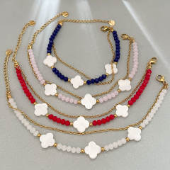 Shell Four-leaf Clover Beaded Bracelet Double-layer Colorful Beads Stainless Steel bracelet for women