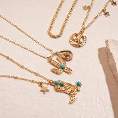 Four-Piece Set of Cowboy Hat Cactus Shoes Star Pendants necklace set