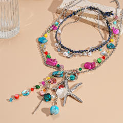 Retro Metallic Imitation Pearl Heart Starfish Imitation Shell Geometric Round Necklace